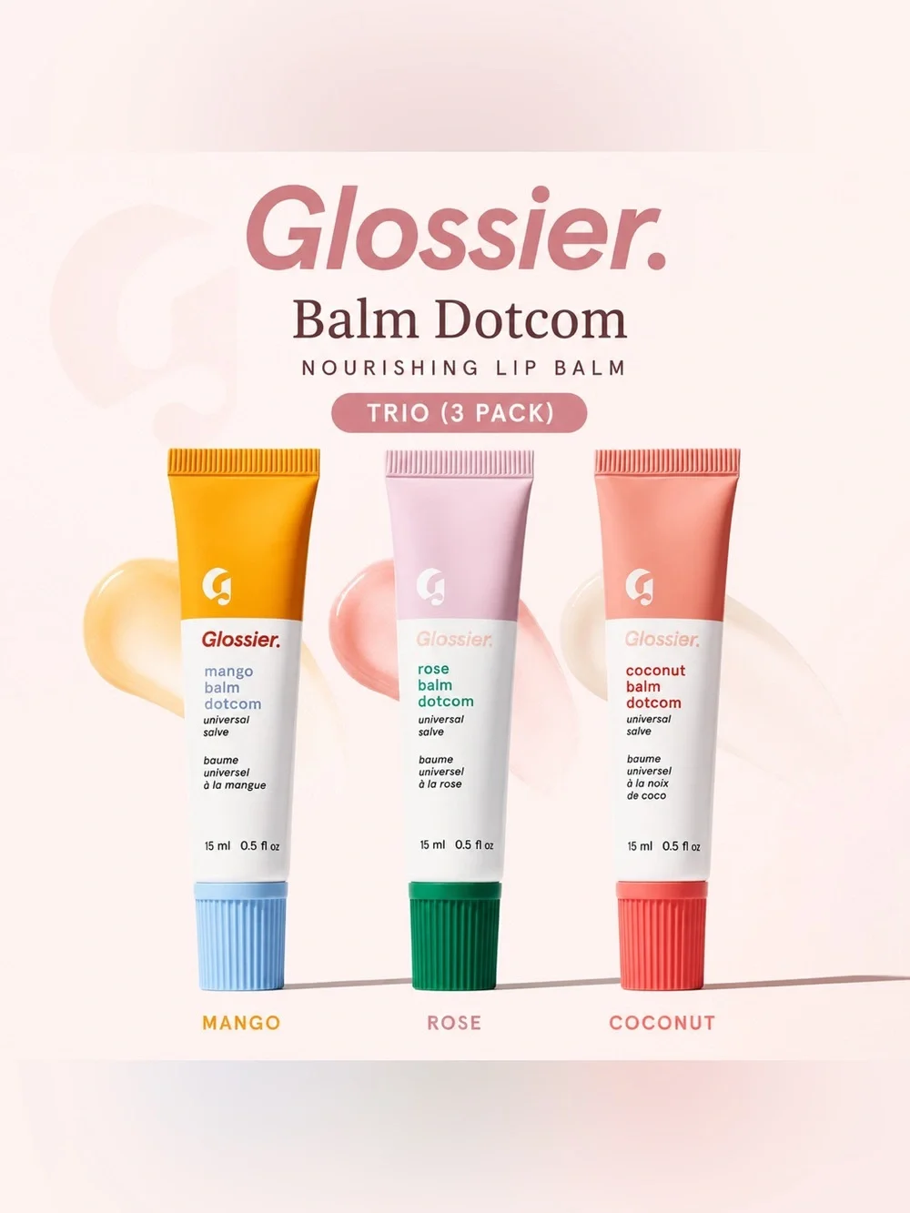 NEW ✅ Glossier Balm Dotcom Trio | Mango, Rose, & Coconut Lip Balm/Salve Set